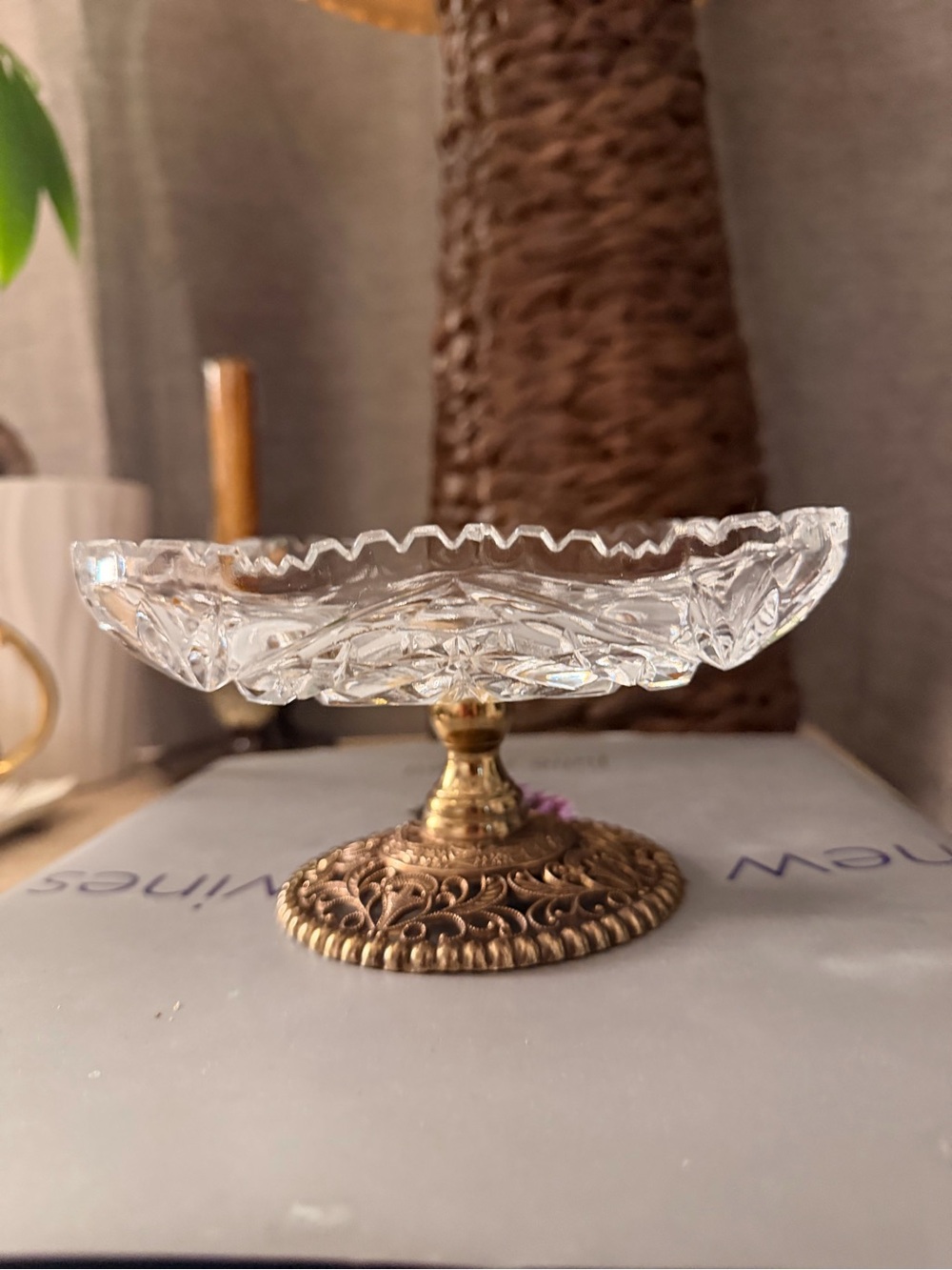 Glass and Brass Pedestal Candy Dish - Clear and Gold